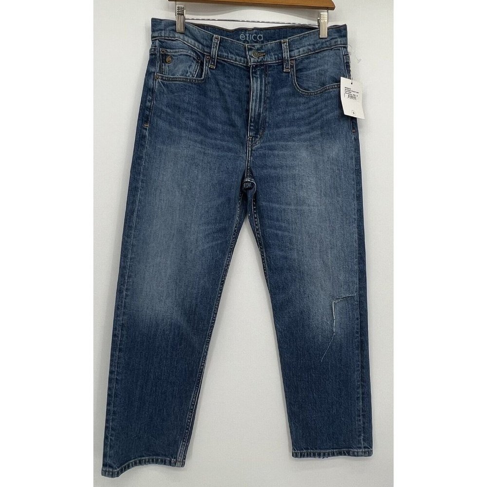 Etica jeans Rae Ripped Mid Rise Straight Crop Size 30 Blue Creek Denim NWT